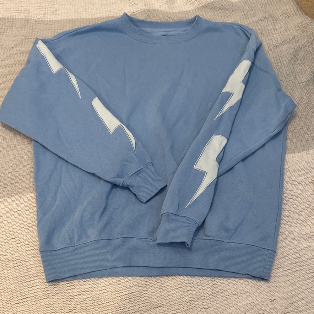 Goodie Two Sleeves Lightning Bolt Crewneck Sweatshirt – XS – Baby Blue - Picture 1 of 3